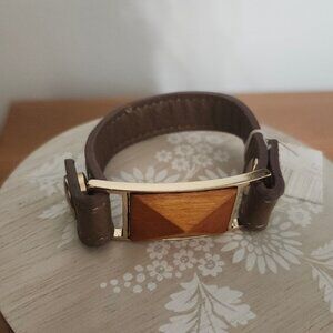 BCBGeneration Brown Leather Wood Cuff Bracelet